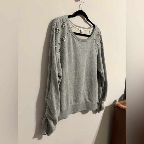 Stella & Dot Gray Sweater W Embellishments French Terry Cloth Ruched Sleeves XL - Picture 5 of 12